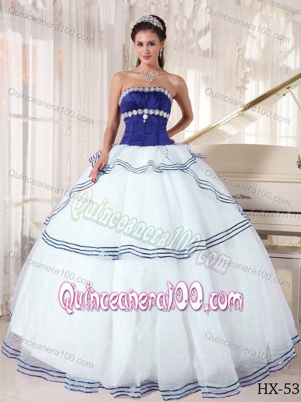 Organza White and Royal Blue Ball Gown Dress for Sweet 15 ...
