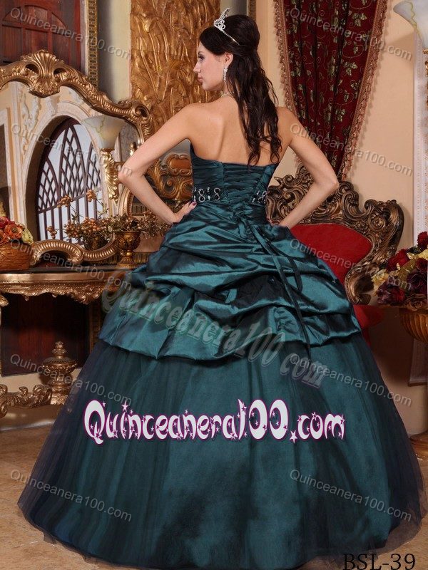 Mature Dark Green Quinceanera Gown with Pick Ups and Beading