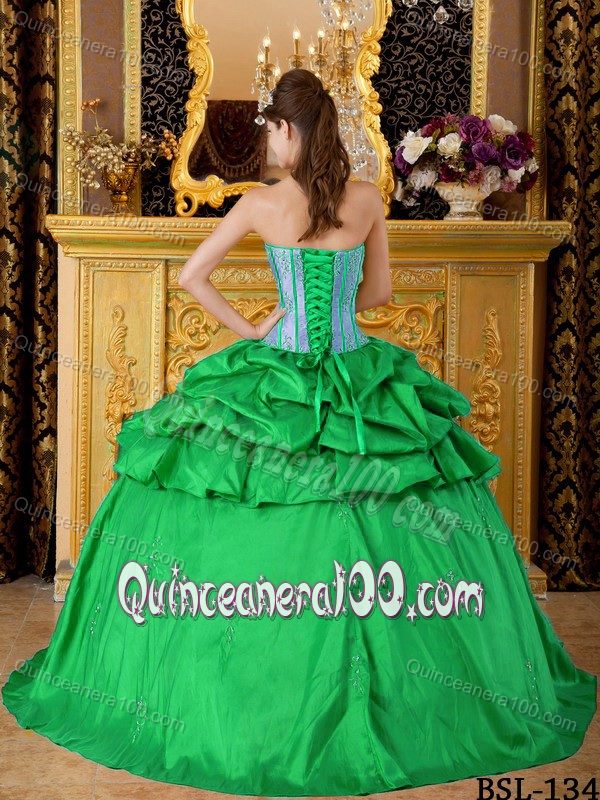 Latest Simple Green Corset Sweet Sixteen Dresses with Pick Ups