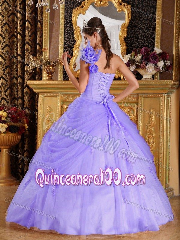 Romantic One Shoulder Appliques Tulle Sweet Sixteen Dress
