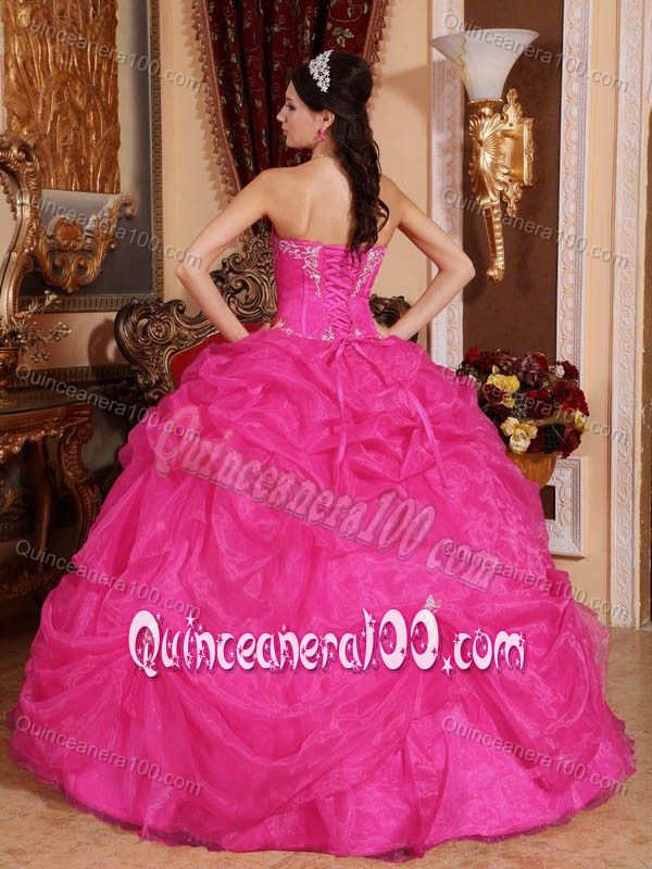 Organza Hot Pink Pick-ups Quinceanera Party Dress with Beading