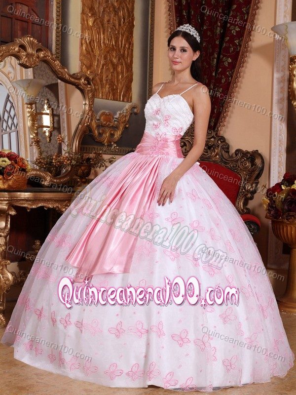 Best Spaghetti Straps Light Pink Quinceanera Party Dress with Sash