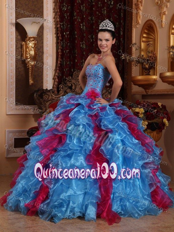 Two-toned Ruffles Strapless Sweet 15 Dresses with Beading in Style