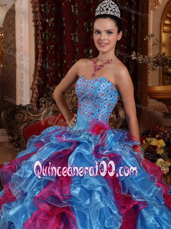Two-toned Ruffles Strapless Sweet 15 Dresses with Beading in Style