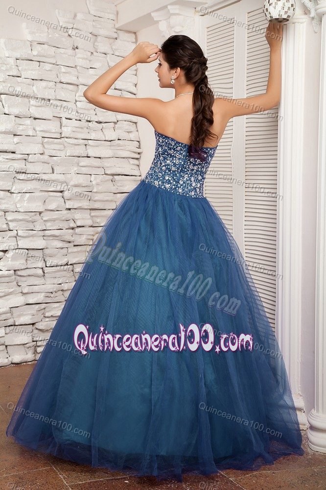 A-line Beading Quince Dresses with Appliqued Waist
