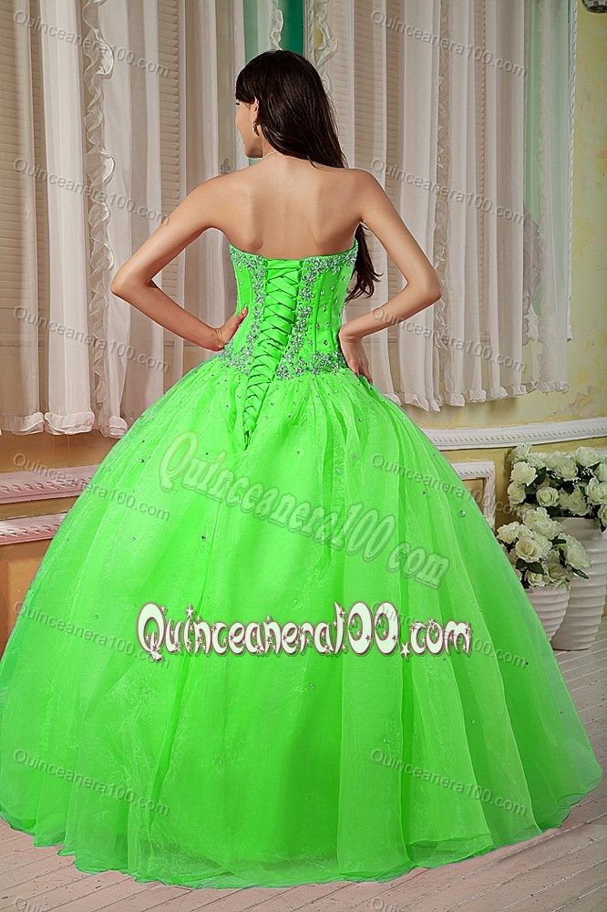 Beading Ball Gown Sweetheart Spring Green Quinces Dresses