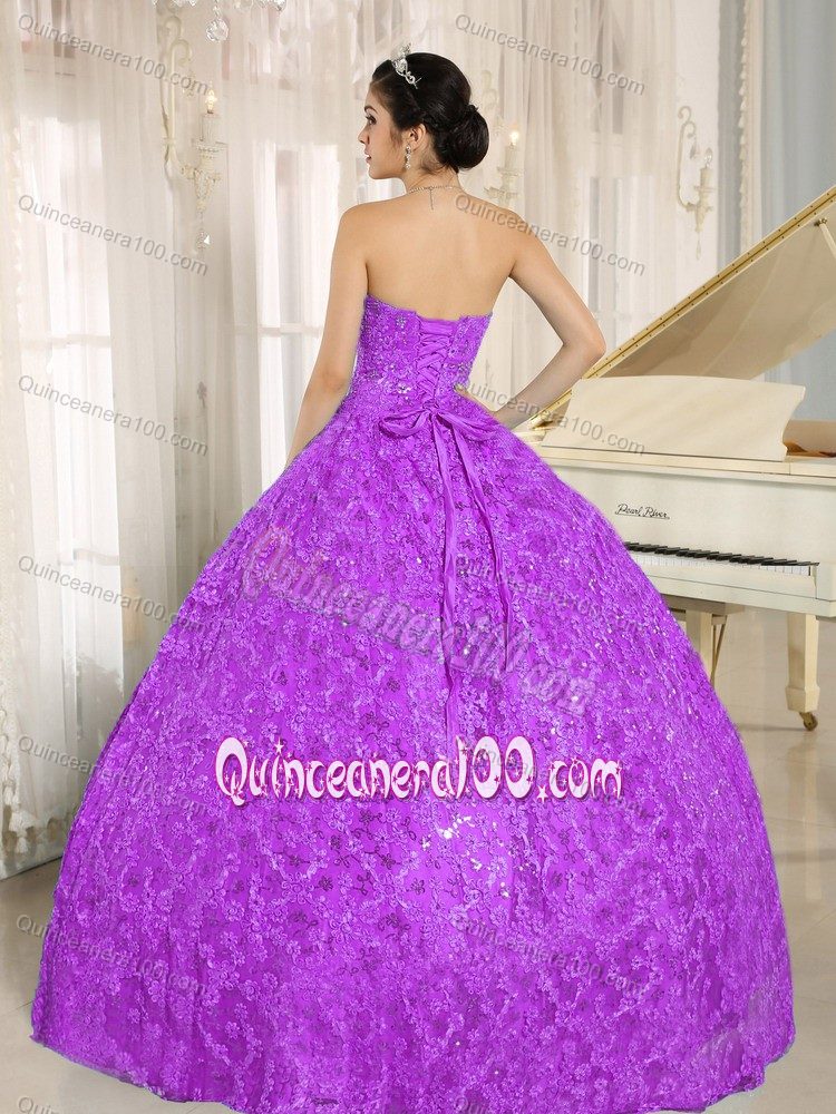 Embroidery Light Purple Sweetheart Quince Gown with Sequins