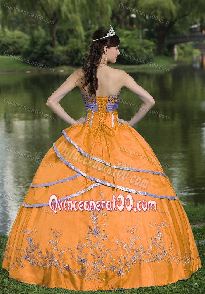 Designer Strapless Embroider Orange Quince Dresses Plus