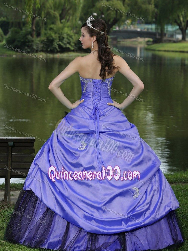 Taffeta Appliqued Sweet 15/16 Birthday Dress with Pick-ups