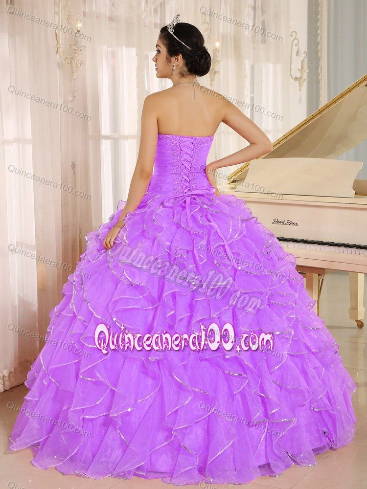 Strapless Lilac Quinceanera Gown with Ruffles Custom Made