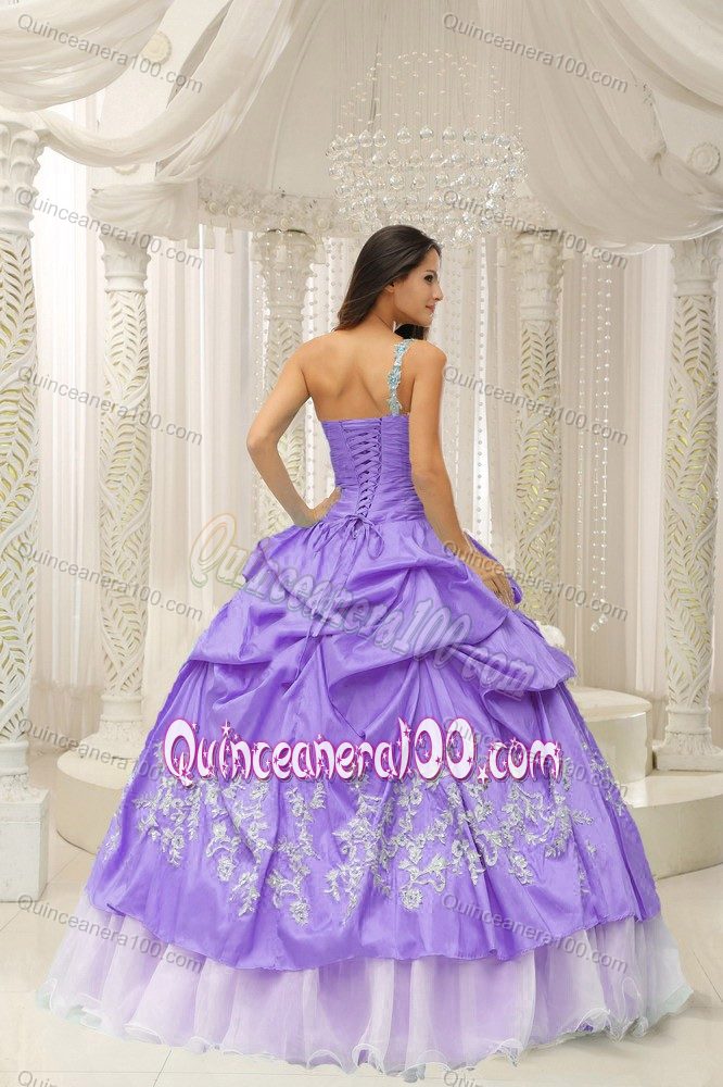 One Shoulder Ruched Light Purple Dress for Quince with Pick-ups
