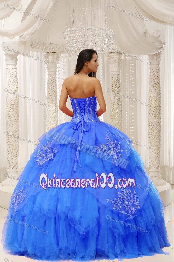 Embroidery Multi-tiered Aqua Blue Quinces Dresses Custom Made