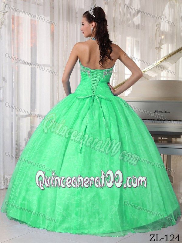 Sexy Sweetheart Spring Green Dress for Quince with Appliques