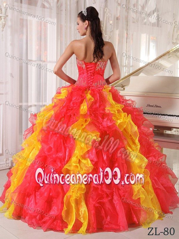 Chic Colorful Ruffled Sweet Sixteen Dresses with Beads Decorate
