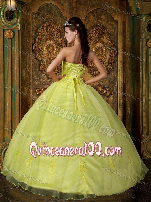 Appliqued Organza Sweet Sixteen Quinceanera Dress in Bright Yellow