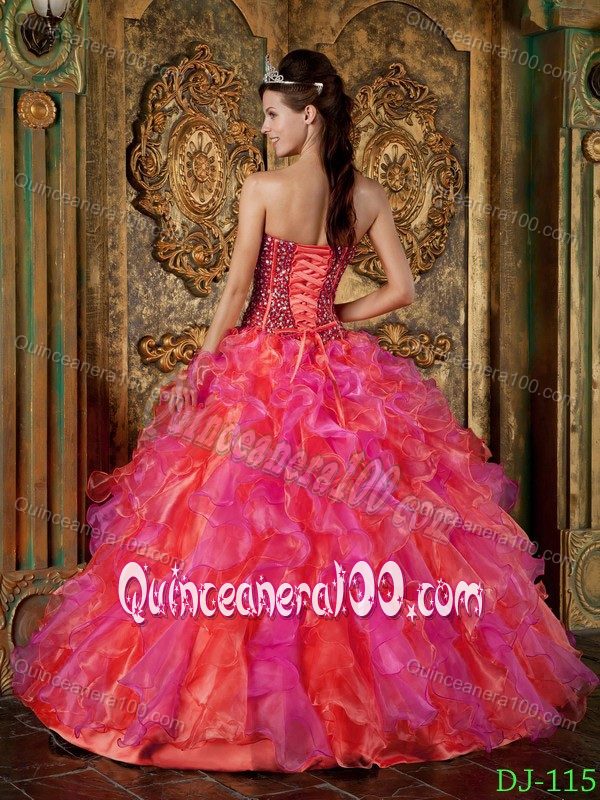 Beading and Ruffles Accent Multi-Colored Quinceanera Dress Gown