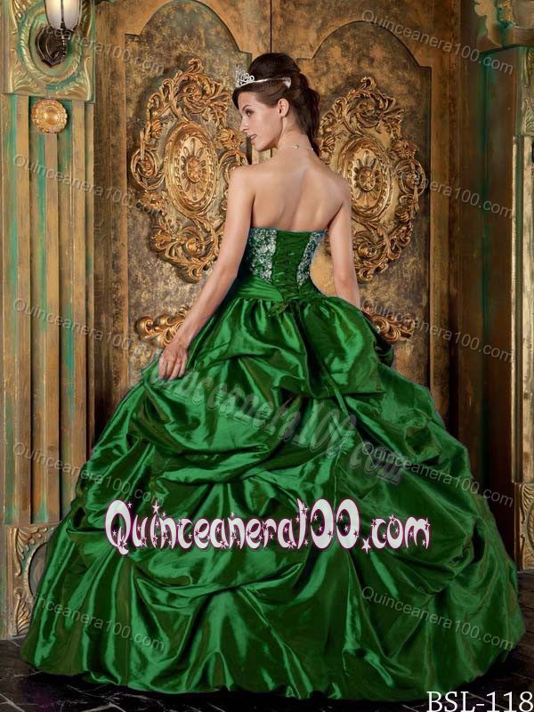 Beaded and Embroidered Hunter Green Dress 15 with Pick ups 2015