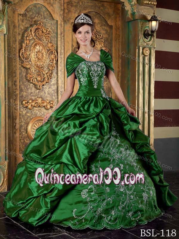 Beaded and Embroidered Hunter Green Dress 15 with Pick ups 2015