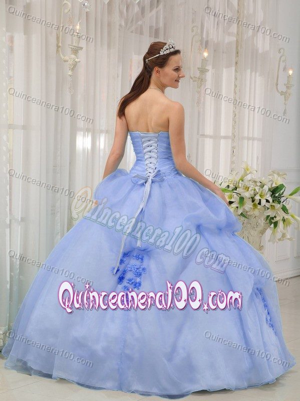 Appliqued and Ruched Dress for A Quinceanera in Light Blue