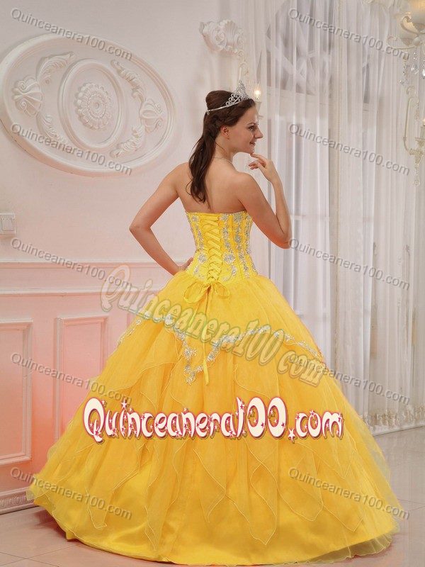 Yellow Sweet Sixteen Quinceanera Dress with Appliques and Ruffles