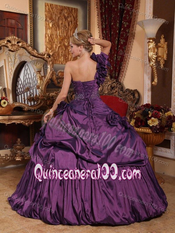 Purple Quince Dresses with Beading Waist and One Shoulder