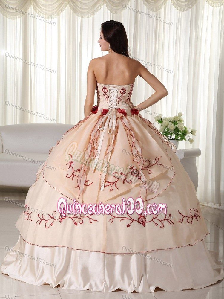 Champagne Tiered Quinceanera Dresses with Hand Made Flowers