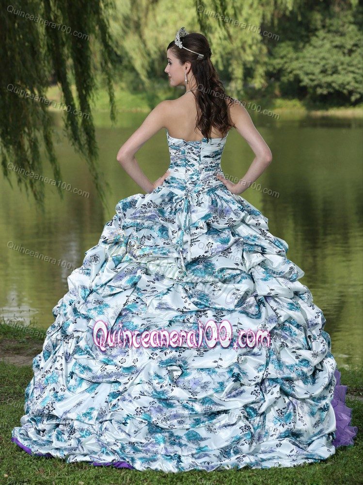 Multi-Color Sweet Sixteen Dresses with Pick-ups and Prints