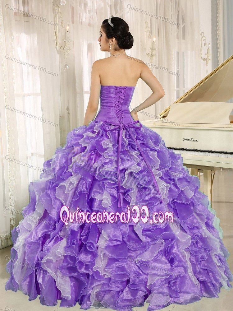 Popular Light Purple Beading Bodice Quince Dresses with Ruffles