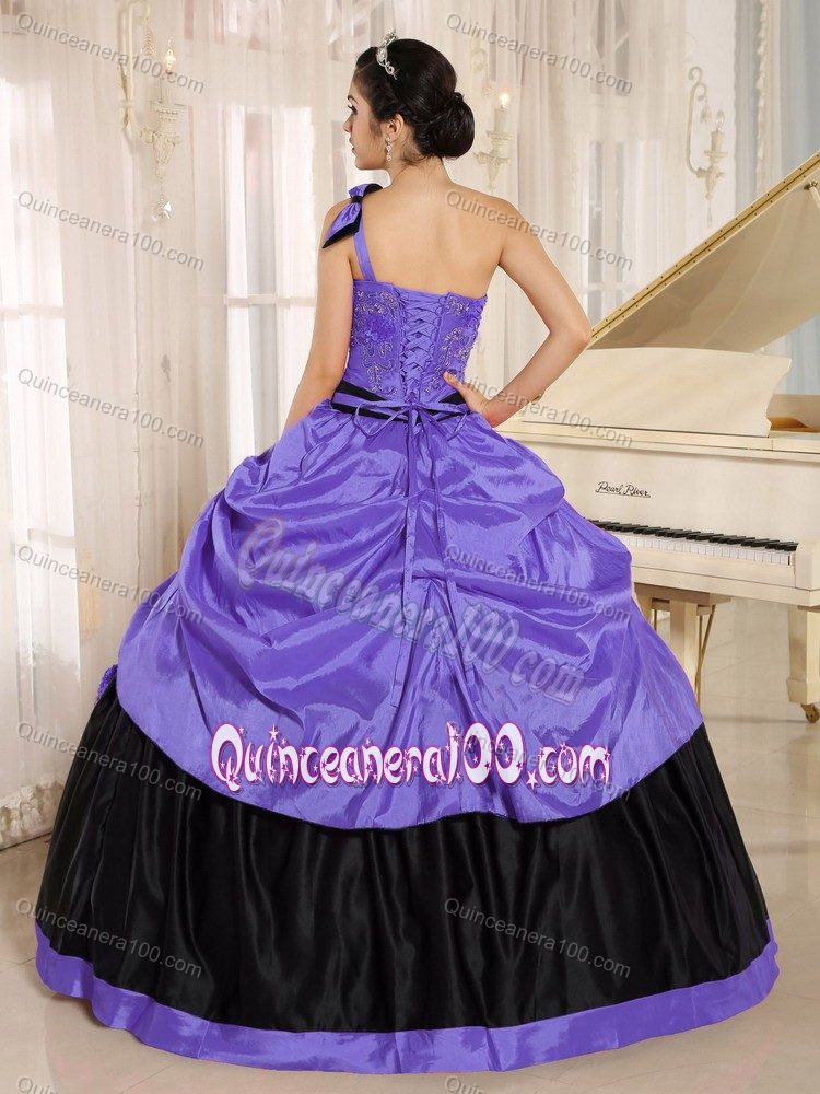 One Shoulder Purple and Black Quinceanera Dresses with Bow