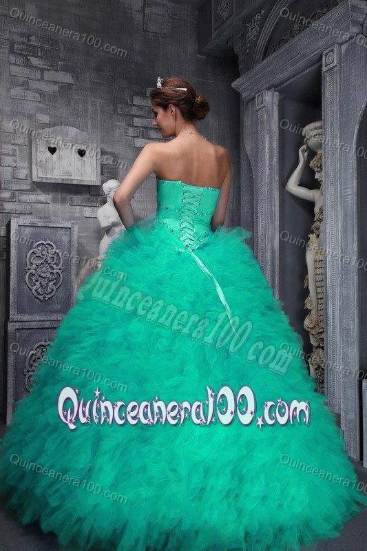 Ruffled Apple Green Sweet 15 Dress with Beads Decorate
