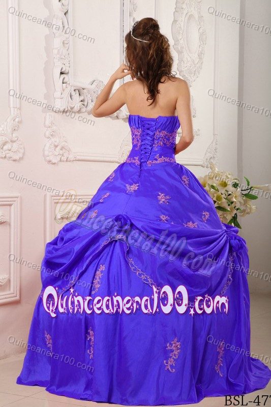 Strapless Appliqued Blue Sweet 15 Dress with Pick-ups