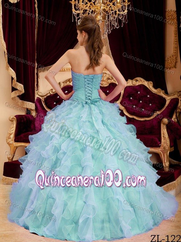 Pretty Beading Ruched Bodice Quinces Dresses with Ruffled Layers