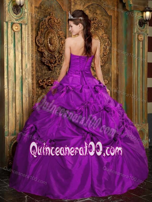 Strapless Beaded Purple Quinceanera Party Dresses with Pick-ups
