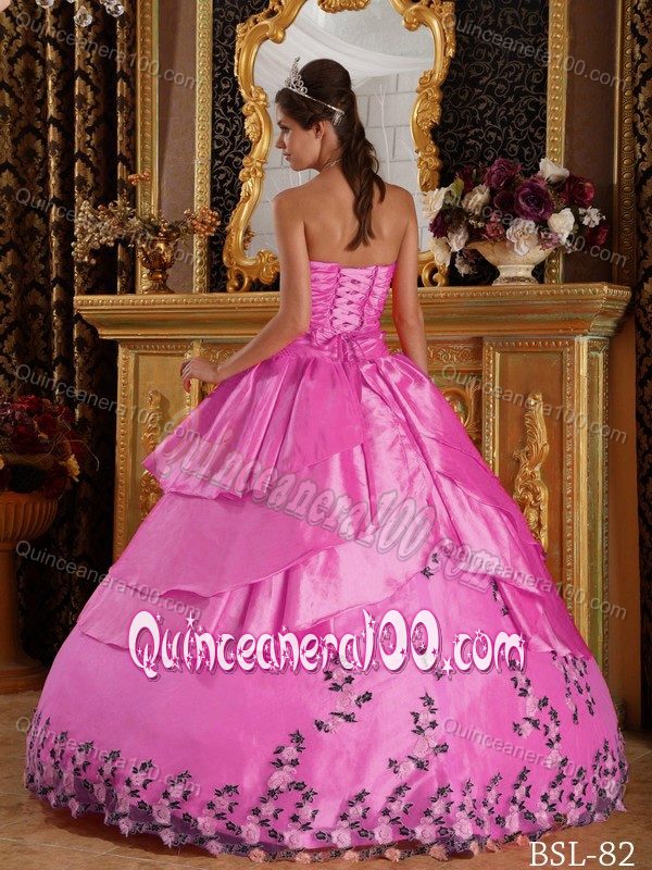 Sweet Ruche Sweetheart Appliques Sweet Sixteen Dress in Hot Pink