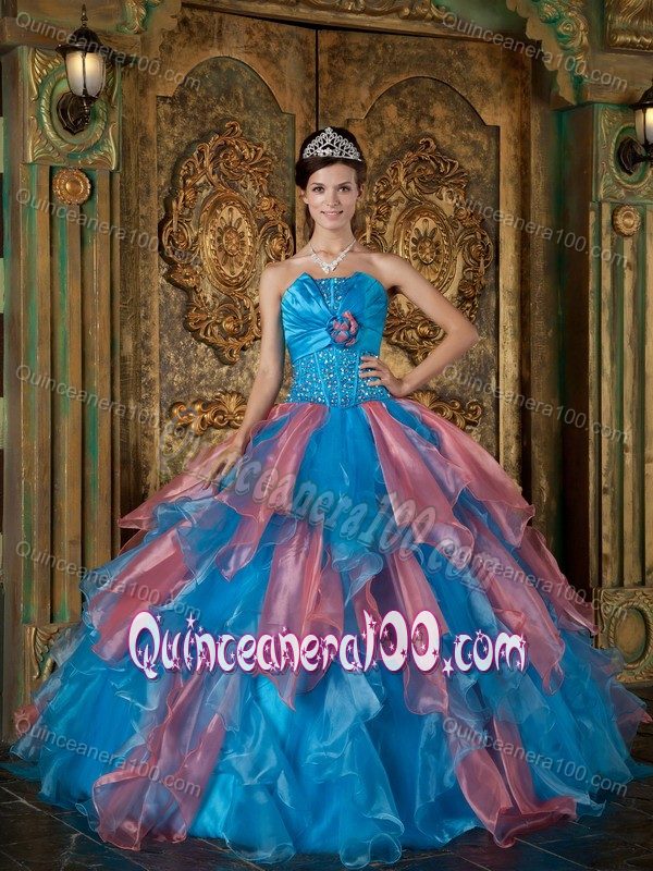 Exquisite Two-toned Organza Ruffles Sweet 15 Dress with Beading