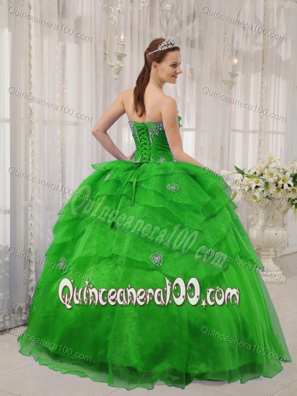 Popular Organza Beaded Ruffles Quinceanera Dress in Spring Green