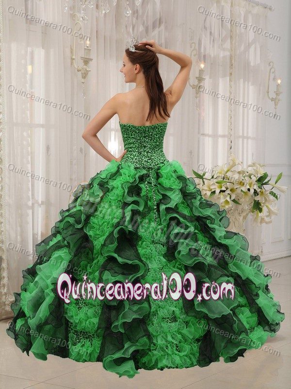 Multi-color Ruffles Sweetheart Dresses for 15 with Leopard Printed