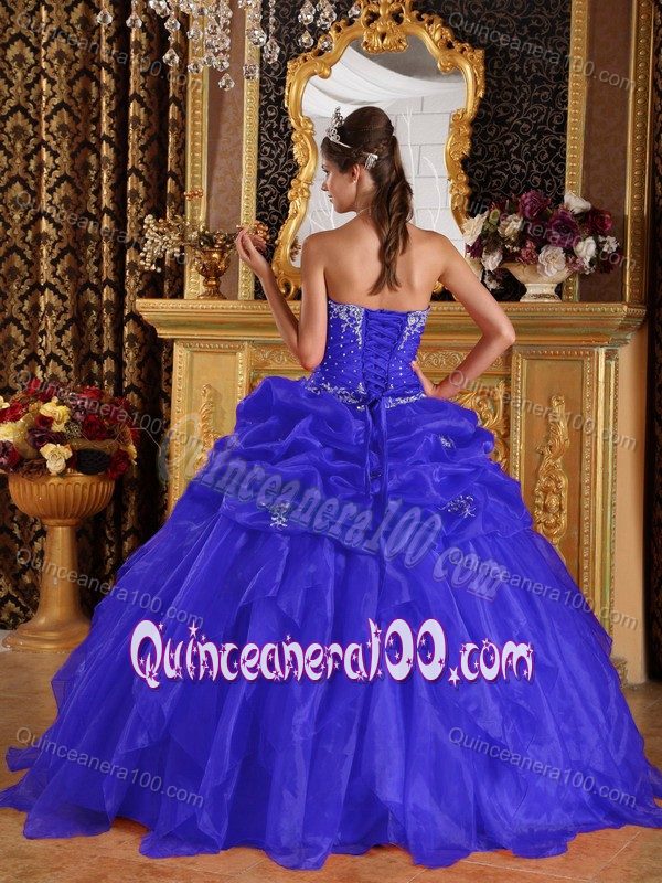 Customize Blue Organza Ruffles Quinceanera Party Dress Strapless