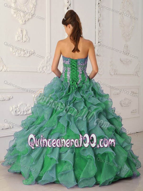 Fitted Organza Appliques Quinces Dresses with Two-toned Ruffles