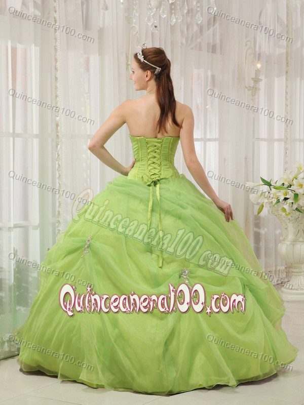 Lovely Beading Sweetheart Appliques Dress for 15 in Yellow Green