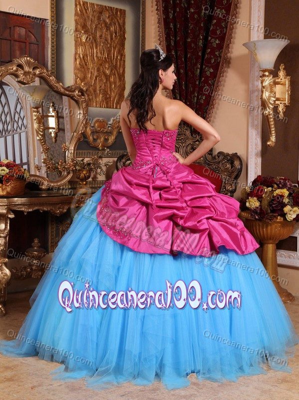 Hot Pink and Blue Pick-ups Dresses for Sweet 16 with Appliques