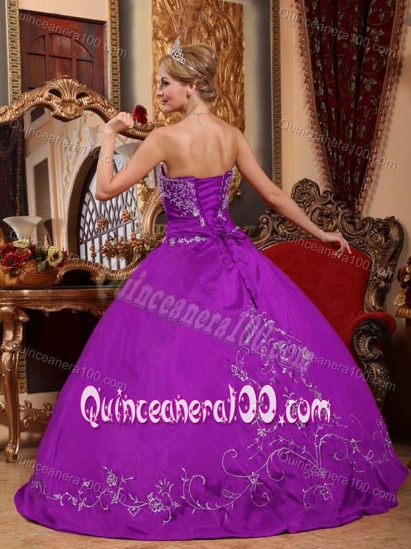 Strapless Satin Embroidery Purple Dress for Sweet 16 on Discount
