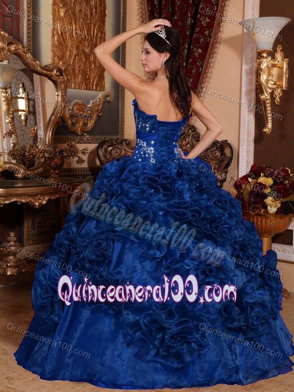 Brand New Appliqued Blue Dress for Quince with Rolling Flowers