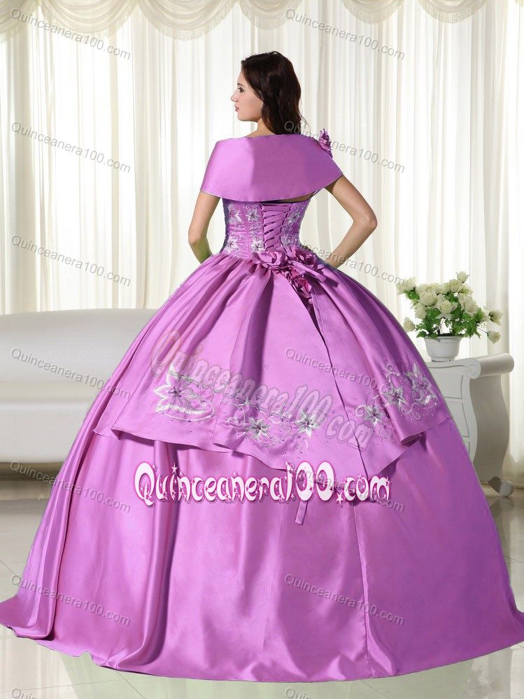 Violet Quinceanera Dress with Detachable Wrap and Embroidery