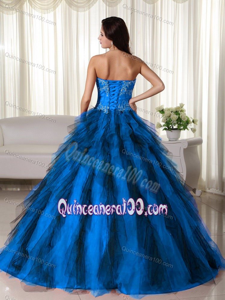 2014 Spring Brand New Appliqued Strapless Blue Sweet 15/16 Birthday Dress for survivor