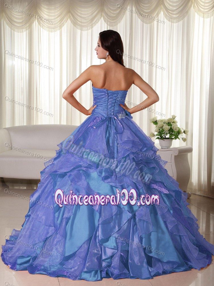 Sweetheart Appliqued Ruffled Medium Slate Blue Sweet 15 Dress