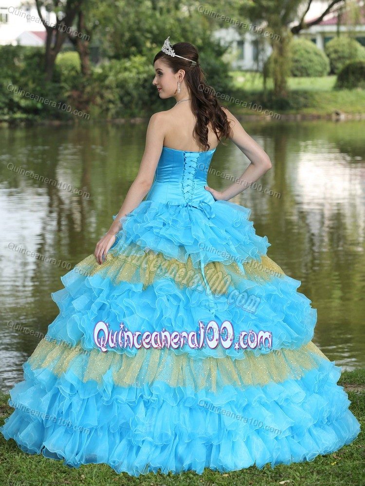 The Best Strapless Rhinestones Ruffled Colorful Quinceanera Dress for Paris Fashion Week