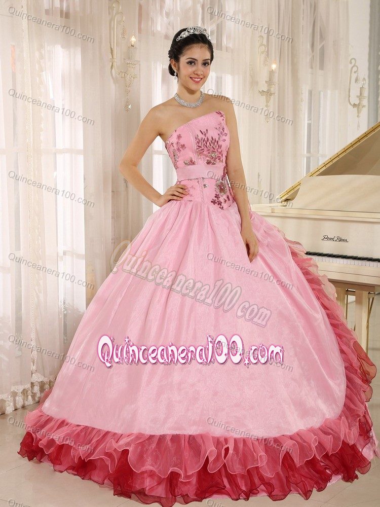 2013 New Style Strapless Appliqued Pink Quinceanera Party Dress