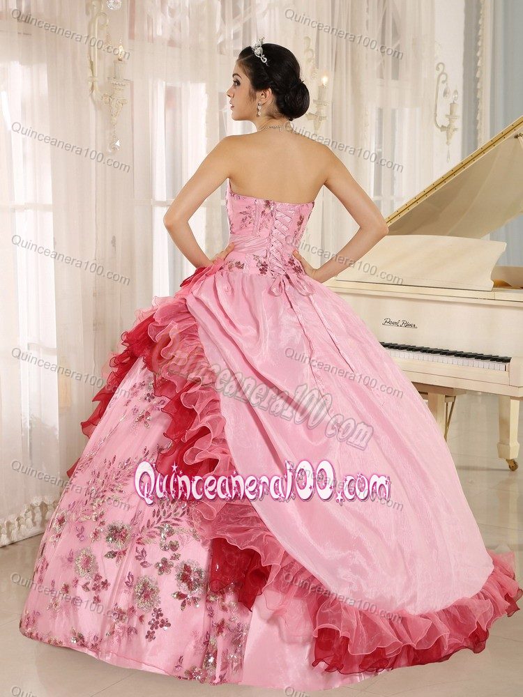 2013 New Style Strapless Appliqued Pink Quinceanera Party Dress
