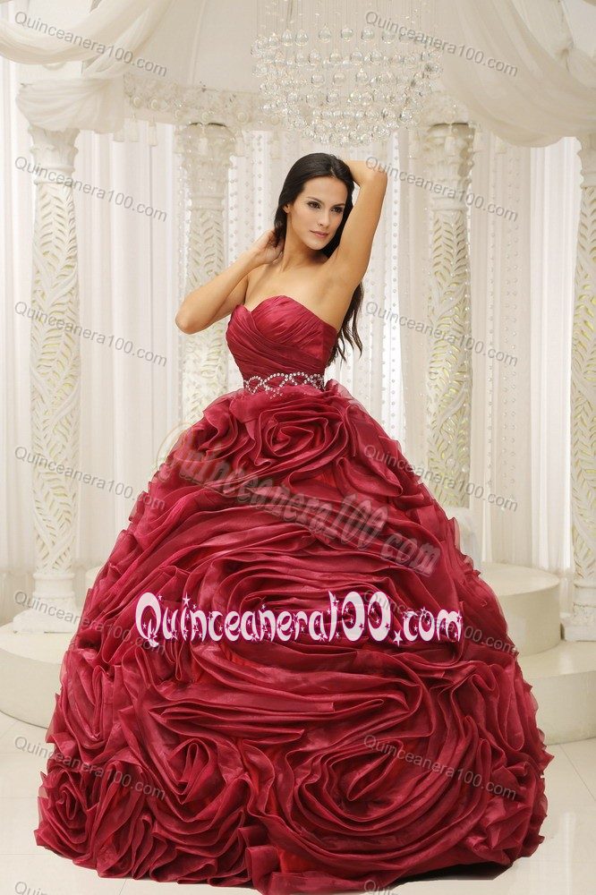 Eye Catching Rolling Flowers Wine Red Dresses for Quinceaneras